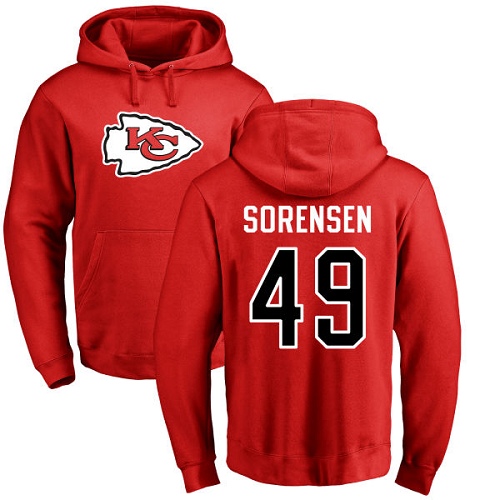 Men Kansas City Chiefs #49 Sorensen Daniel Red Name and Number Logo Pullover NFL Hoodie Sweatshirts->nfl t-shirts->Sports Accessory